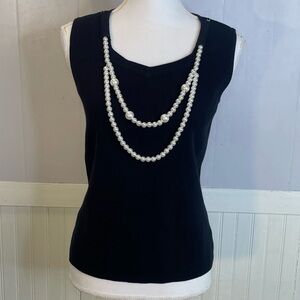 Vintage Black Tank Sweater with Removable Pearl Necklace – Size Small Petite